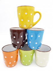 Set 6 cani ceramica model colorat cu buline albe 8 cm 