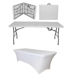 Set masa plianta dreptunghiulara catering evenimente cu husa alba 180x76xh73 5cm 