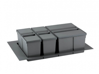 Cos de gunoi gri orion incorporabil in sertar colectare selectiva cu 3 recipiente pentru corp de 800 mm latime 