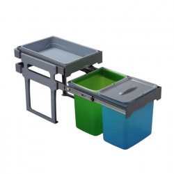 Cos de gunoi incorporabil Tank colectare selectiva cu 2 recipiente 2 x 16 litri si tavita multifunctionala 