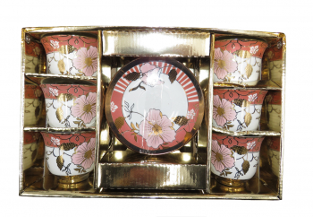Set 6 cesti cafea cu farfurie floral 6 cm 