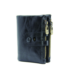 Portofel barbati cu protectie RFID Business Wallet stil englezesc vertical piele naturala vintage Negru - Phuture R 