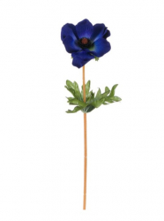Floare artificiala decorativa anemona albastra cu frunze verzi inaltime 40 cm Topi Toy 