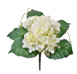 Floare artificiala decorativa hortensie inflorita alba cu frunze verzi lungime 20 cm Topi Toy 