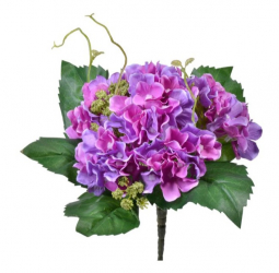 Floare artificiala decorativa hortensie lila cu frunze verzi si buchetel de inflorescente inaltime 20 cm Topi Toy 