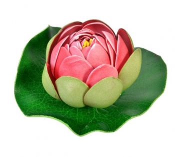 Planta artificiala decorativa boboc de nufar roz cu frunza verde diametru 9.5 cm Topi Toy 