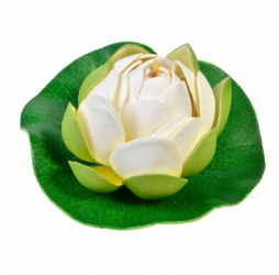 Planta artificiala decorativa nufar alb inflorit cu frunza verde diametru 9.5 cm Topi Toy 