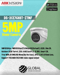 Camera dome Turbo HD Hikvision - DS-2CE76H8T-ITMF 5MP 2.8mm IR Exir 30m IP67 WDR 130dB 
