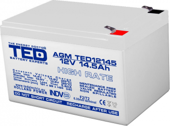 Acumulator stationar VRLA AGM 12V 14.5Ah High Rate F2 T2 TED Electric etans UPS Back-UP 