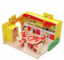 Bucatarie din lemn puzzle 3D interactiv pentru fetite peste 3 ani BBL1288 