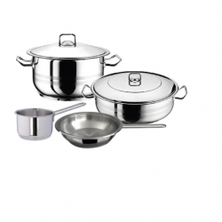 Oala cu capac plita inductie otel inoxidabil HASCEVHER GASTRO 4 litri fund multistrat + cratita 8.5 l+tigaie+cratita cu coada 2l 