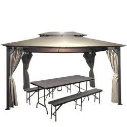 Pavilion cort gradina CULINARO 3x4m cadru aluminiu cu pereti laterali culoare gri cu set masa plianta 180cm cu banci pliabile 