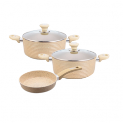 Set 2 oale cu capac 24 cm 28cm Culinaro Eco cu tigaie 26 cm aluminiu cu strat ceramic marmorat inductie culoare crem 