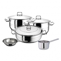 Set 2 oale cu capac 4 piese 3l 6l HASCEVHER GASTRO +cratita 8.5 l+tigaie+cratita cu coada 2l 