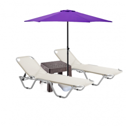 Set 2 sezlonguri CULINARO 5 pozitii bej 195x61x80cm+masa cafea+umbrela 250cm mov cu suport 