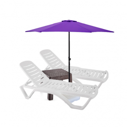 Set 2 sezlonguri CULINARO AQUA 200x72xH30 5cm culoare alba+masa cafea+umbrela 250cm mov cu suport 