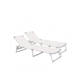 Set 2 sezlonguri pliabile CULINARO 188x56cm cadru metalic cu profil ingust alb 