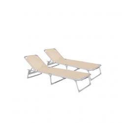 Set 2 sezlonguri pliabile CULINARO 188x56cm cadru metalic cu profil ingust bej 