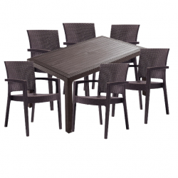 Set mobilier gradina CULINARO SILLAMAEE Ratan imitatie masa 90x150x75cm 6 scaune polipropilen/fibra sticla moro 
