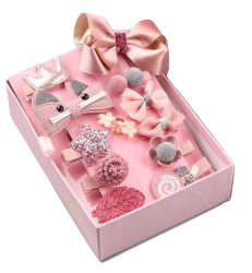 Set 18 bucati accesorii prindere par fetite fundite elastice de par agrafe fundite coronite floricele cu clips