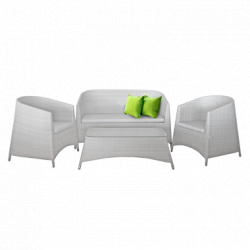 Set mobilier terasa gradina KALINA RONDONIA din ratan 4 piese masa canapea si 2 fotolii culoare alba 