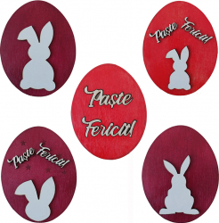 Decoratiune Ou de Paste iepuras si mesaj traditional lemn colorat Artemis Gift 