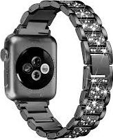 Curea Metalica Premium MTP 44 mm Negru insertii diamant pentru Apple Watch 