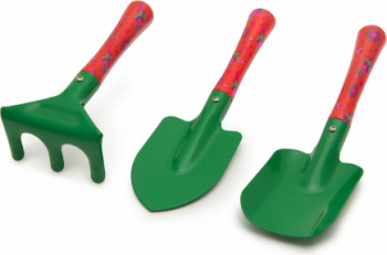 Set 3 piese gradinarit pentru copii - harlet sapa grebla - maner din lemn ergonomic verde 