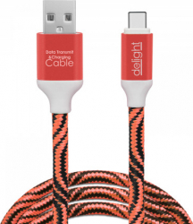 Cablu pentru incarcare si transfer de date USB Type-C Delight invelis textil lungime 1m curent maxim 2.1A rosu 