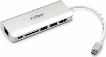 Docking station USB-C la 4K HDMI 2 x USB 3.0 1x SD/MicroSD 1x USB-C PD (Power Delivery) 1x Gigabit Ethernet Roline 12.02.1037 