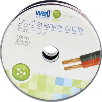 Cablu difuzor rosu/negru cupru 2X0.50 100m Well 