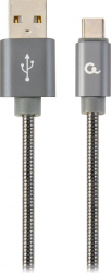 GEMBIRD CC-USB2S-AMCM-2M-BG Gembird Premium spiral metal Type-C USB charging and data cable 2m metallic-grey 