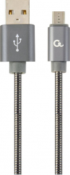 Cablexpert Premium metal in spirala - Cablu USB - Micro-USB de tip B (M) la USB (M) - USB 2.0 - 2.1 A - 1 m - gri metalizat 