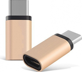 Adaptor Aluminium Micro-USB to Type-C MTP Premium Gold Margini Negre 
