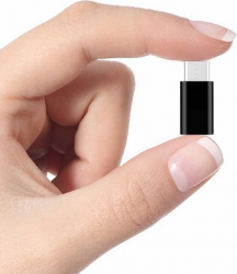 Adaptor Aluminium Micro-USB to Type-C MTP Premium Negru Accente Negre 