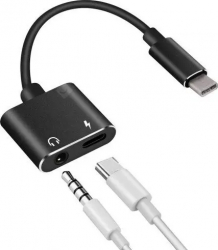 Adaptor Spliter MTP Type C to Jack 3.5mm +Type C Negru 
