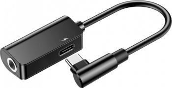 Cablu 2in1 MTP casti si charger USB Type C 3.5 mm jack Spliter Negru 