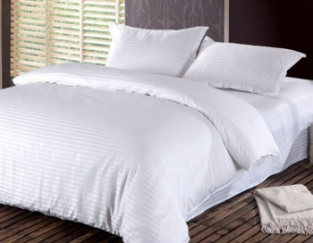 Lenjerie de pat pentru o persoana cu husa de perna dreptunghiulara Elegance damasc dunga 1 cm 130 g/mp Alb bumbac 100 