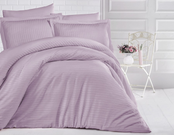Lenjerie de pat pentru o persoana cu husa de perna dreptunghiulara Elegance damasc dunga 1 cm 130 g/mp Lila bumbac 100 