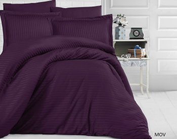 Lenjerie de pat matrimonial cu husa de perna dreptunghiulara Elegance damasc dunga 1 cm 130 g/mp Mov bumbac 100 
