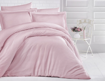 Lenjerie de pat pentru o persoana cu husa de perna dreptunghiulara Elegance damasc dunga 1 cm 130 g/mp Pudra bumbac 100 