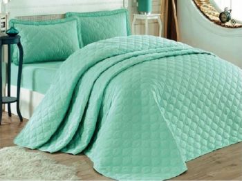 Lenjerie de pat matrimonial cu husa de perna patrata Elegance damasc dunga 1 cm 130 g/mp Turcoaz/Verde bumbac 100 