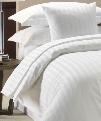 Lenjerie de pat pentru o persoana cu husa de perna dreptunghiulara Elegance damasc dunga 2 cm 185 g/mp Bej bumbac 100 