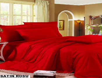 Lenjerie de pat matrimonial cu husa de perna patrata Passione bumbac satinat gramaj tesatura 120 g/mp Rosu 