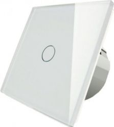 Intrerupator touch simplu cu panou de sticla alb 86 x 86 x 35 mm 