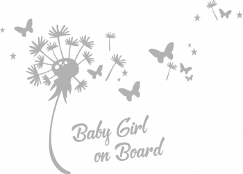 Sticker auto Baby Girl On Board flowers culoare argintie 