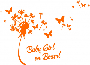 Sticker auto Baby Girl On Board flowers culoare portocalie 