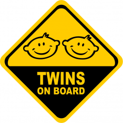 Sticker auto Twins On Board galben-negru 