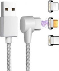 Cablu de date sau incarcare magnetic 3 in 1 Micro USB Type-C Lightning 1m Argintiu SHO368 