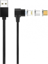Cablu de date sau incarcare magnetic 3 in 1 Micro USB Type-C Lightning 1m Negru SHO577 